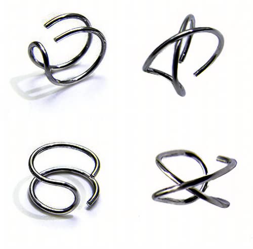 4PCS Helix Ear Cuff Cartilage Earring No Piercing Earcuff, 925 Sterling Silver,14K Gold Simple Criss Cross Double Lines Adjustable Ear Cuffs Minimalist Women Girls Men Clip On adornment Set - color: black