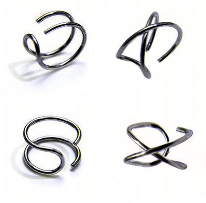 4PCS Helix Ear Cuff Cartilage Earring No Piercing Earcuff, 925 Sterling Silver,14K Gold Simple Criss Cross Double Lines Adjustable Ear Cuffs Minimalist Women Girls Men Clip On adornment Set - color: black