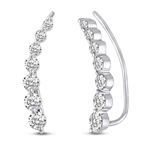 Charm Earrings Hoop set in 925 Sterling Silver for women Open Lotus Flower | Simulated Blue Sapphire | Tiny Lotus | Circle | Climber Crawler - style: Climber/Crawler
