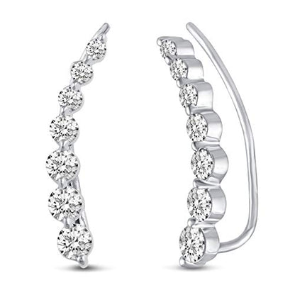 Charm Earrings Hoop set in 925 Sterling Silver for women Open Lotus Flower | Simulated Blue Sapphire | Tiny Lotus | Circle | Climber Crawler - style: Climber/Crawler