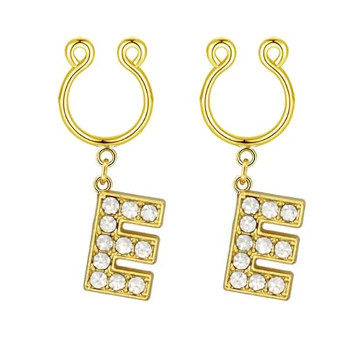 2Pcs Fake Nipple Rings Name Initial Letter Nipple Clamps for Women Non Piercing Beginner Cubic Zirconia Non Piercing Nipple Jewelry - color: E