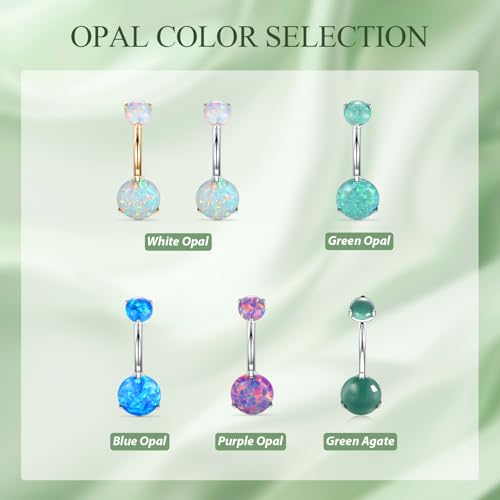 FUNLMO 14G Belly Button Ring Titanium Belly Button Piercing Belly Ring Internally Threaded Navel Piercing Jewelry - color: Gold-White Opal