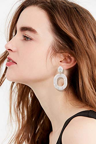 Acrylic Earrings For Women Statement Geometric Earrings Resin Acetate Drop Dangle Earrings Mottled Hoop Earrings Fashion Jewelry - color: B:White
