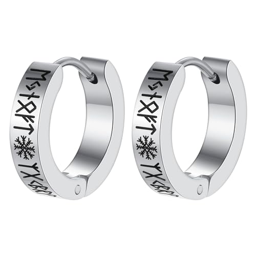 Aroncent 2-8Pcs Womens Mens Huggie Hoop Triangle Earrings Viking Runes Stainless Steel Ear Stud Novelty Black/Gold/Silver - color: Sliver