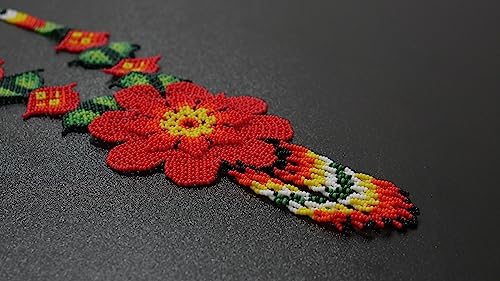 Handmade beaded Native native american style huichol glass seed bead Necklace Collar de cuentas nativas al estilo mexicano de los artesanos regalos para mujeres - color: Red