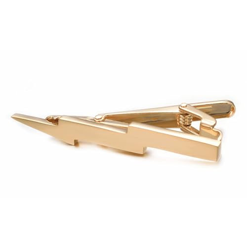 Yoursfs Lightning Bolt Tie Clip for Men Unique 316L Stainless Steel Novelty Tie Bar Super Hero Cool Tie Clips for Valentine's Day Gifts - color: gold