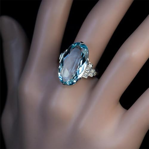 White Gold Plated Blue Cubic Zirconia Engagement Rings Wedding Bridal Band Promise Rings Evening Parties Anniversary Valentine's Day Gifts Eternity Bands for Women - size: 9
