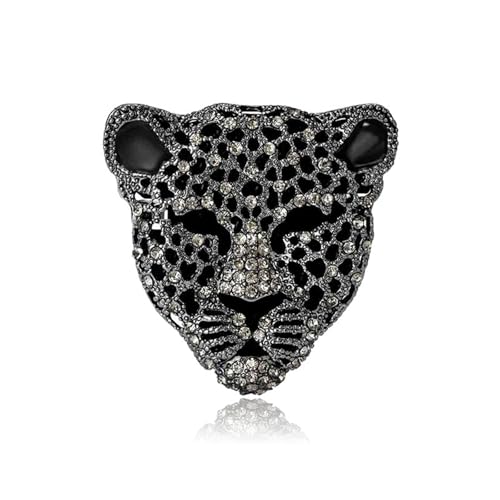 MALOYANVE Rhinestone Leopard Head Brooch Pin Vintage Black Enamel Spotted Animal Cheetah Brooch Crystal Pins for Suit Scarf Bag Hat Decoration Accessory Jewelry for Women - color: Black