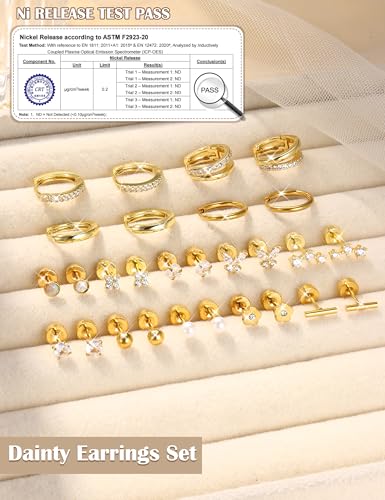 BESTEEL Hypoallergenic Flat Back Earrings - 14K Gold Plated Cartilage Earring Sets 20G Surgical Stainless Steel Earrings for Women Small Hoop Flatback Stud Earring Stacks Helix Conch Tragus Piercing Jewelry - color: 14K Gold Plated