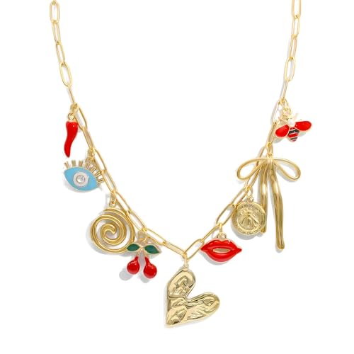 JNF Cute Shell Conch Boho Charm Necklace for Women Sun Moon Star Coin Heart Flower Boot Bow Charms Necklaces Summer Beach Jewelry - color: heart butterfly bow charms