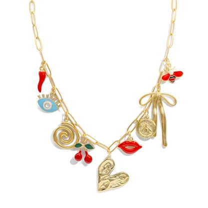 JNF Cute Shell Conch Boho Charm Necklace for Women Sun Moon Star Coin Heart Flower Boot Bow Charms Necklaces Summer Beach Jewelry - color: heart butterfly bow charms