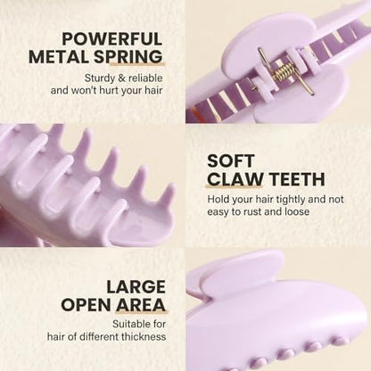 4Pcs Large Claw Hair Clips for Women, 4-Inch Durable Hair Claw Clips Smooth & Easy to Wear|No Snagging & a Secure Grip, Fashion Hair Accessories for Thin & Medium Thick Hair(Purple Pink Blue Begie) - color: Group 3