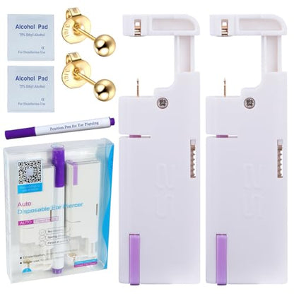 Firstomato 2PCS Disposable Ear Piercing Kit Ear Piercing Gun Self Use Ear Piercings Kit Cartilage Piercing Gun with Hypoallergenic Earrings(3mm Ball,24kt Gold) - color: Ball,24Kt Gold, size: 3.0mm