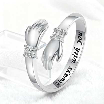 Granddaughter Daughter Hug Ring For Hope Rings, Stainless Steel Inspirational Jewelry Engraved Always With You Love You Forever Message Adjustable Non Tarnish Jewelry Birthday Gift Card - color: CZ Always(Dear)