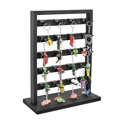 Ikee Design Wooden Jewelry Earring Display Rack, 20 Removable Metal Hooks | Wooden 5 Tiers Jewelry Display Rack with Hooks: Comes with 20 removable metal hooks for earrings, earring cards, bracelets. - color: 1) Black