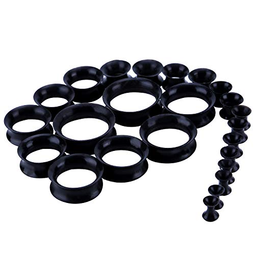 WBRWP 48/32/24/22/20/16/12pcs Ear Tunnels and Plugs - Double Flared Hollow Hard/Soft Silicone Ear Gauges - Ear Expander Stretcher Body Piercing Jewelry 8g-1" - color: 48pcs soft(thin) silicone set