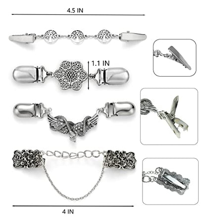 YunZh Sweater Clips Retro Cardigan Clip Shawl Clips Dresses Cinch Clip for Women Girls - color: A-Silver