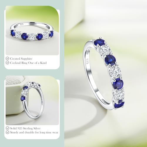 3.5mm Stackable Rings S925 Sterling Silver Created Birthstone & Cubic Zirconia Ring for Women Wedding Bands Anniversary Birthday Jewelry Size 6 to 10(with Box) - color: 09-Created Sapphire & CZ-Sep