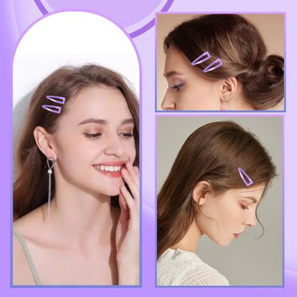 20 Pcs Snap Hair Clips for Women Snap Hair Barrettes Double Grip Hair Clips 3 Prong Clips for Hair Barrettes for Women Girls (Light purple) - color: Light purple