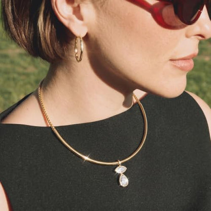 Gold Choker Necklace Dainty 14K Gold Plated Collar Necklace with Cubic Zircon Pendant Necklaces Fashion Minimalist Summer Crystal Collar Necklaces Boho Jewelry - style: CZ