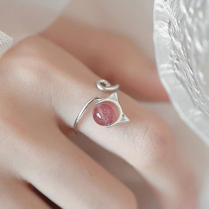 Adjustable Leaf Stackable Rings for Women Cubic Zirconia Stones Blue Leaves Purple Flower Open Band Stacking Finger Sliver Rings Fashion Plant Floral Aesthetic CZ Jewelry - color: pink cat