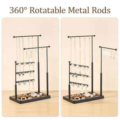 pickpiff Jewelry Organizer Holder Stand: 3 Tier Jewelry Storage Display for Necklace, Bracelet, Earring, Ring, Black & Brown - color: black & brown