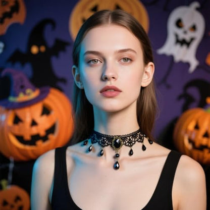 CSIYANJRY99 Gothic Choker Necklace for Women Halloween Red Crystal Vampire Choker Steampunk Lace Choker Witch Costume Accessories - style: Crystal tassel