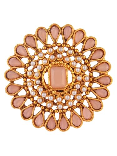 Efulgenz Indian Jewelry Ring Round Faux Pearl Crystal Adjustable Big Finger - color: Peach