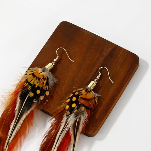 Bohemian Feather Dangle Earrings for Women with Shell Beads Long Tassel Design Drop Earrings - style: Style-Brown