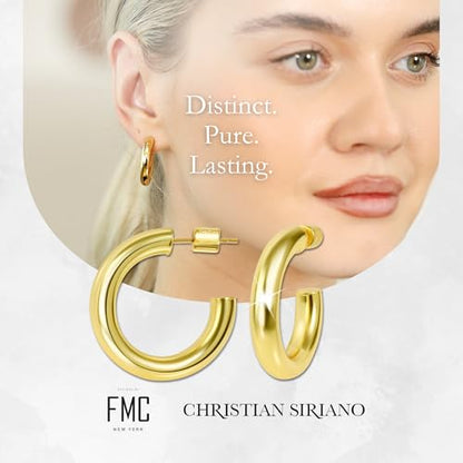 18K Gold Plated Sterling Silver Earrings for Women – Pure & Polished, Twist, Square, Hinged Tube, Abstract & Heart Shape Hoops – Lightweight, Hypoallergenic, Non-Tarnish Jewelry (Sizes: 3x35mm-46x30mm) - color: Gold, size: Polish Hoop (5x25mm)