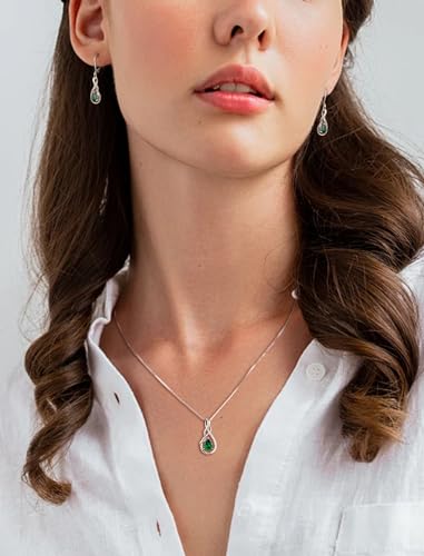 STARCHENIE 925 Sterling Silver Necklace Dangle Earrings for Women Infinity Twisted Teardrop Pendant May Birthstone Created Emerald Jewelry Set