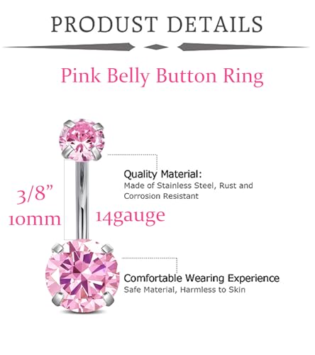 Silver Gold Belly Button Ring for Women Clicker Hoop Belly Rings Opal Navel Piercing Jewelry Dangle Hypoallergenic Surgical Steel Dainty Dangling Navel Rings for Women - color: J1-5pcs pink