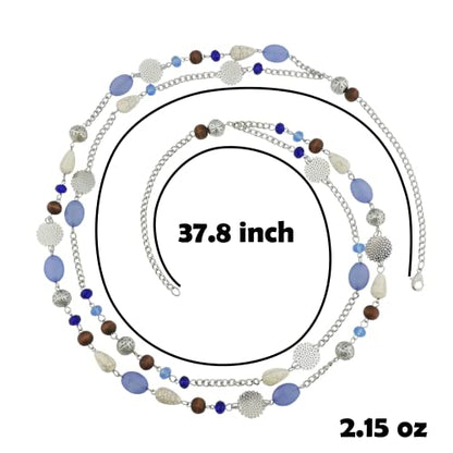Bocar Long Necklaces for Women Trendy, Boho Layered Crystal Beaded Collar Necklaces for Women, Fashion Statement Necklaces Jewelry - color: Airy blue