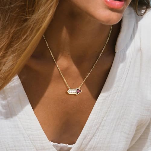 Fettero Dainty 14K Gold Plated Cubic Zirconia Necklaces for Women, Simple Bar Pendant Necklace, Mix-color Rainbow Jewelry Gold Necklace for Women Trendy Gifts - style: Arrow