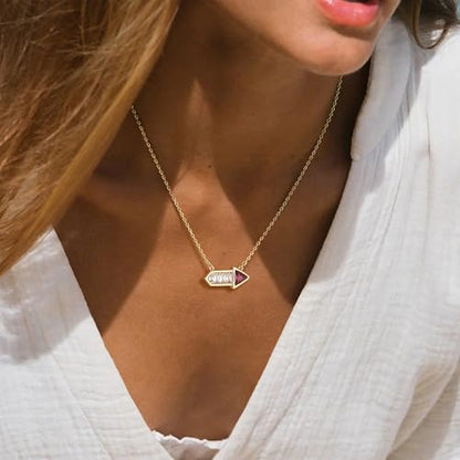 Fettero Dainty 14K Gold Plated Cubic Zirconia Necklaces for Women, Simple Bar Pendant Necklace, Mix-color Rainbow Jewelry Gold Necklace for Women Trendy Gifts - style: Arrow