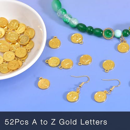 stino 200Pcs A-Z Metal Letter Charms for Jewelry Making, Capital Alphabet Initial Charms - color: 104Pcs Silver & Gold Disc