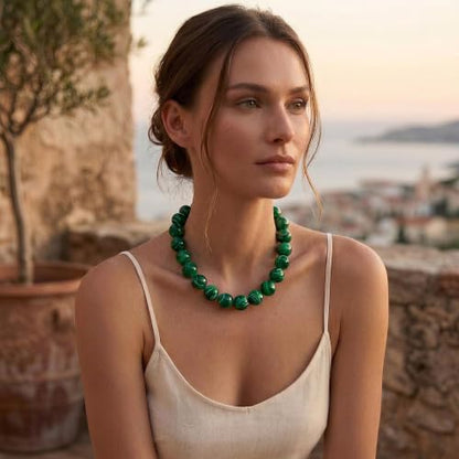 Multicolor Chunky Beaded Necklace, Statement Colorful Round Ball Beads Choker Necklace with Gold-Tone Adjustable Chain, Fashion Bold Neck Jewelry for Women - color: 20MM-Green