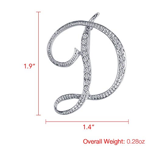 A-Z 26 Letters Pins Brooches Silver Plated Metal Broaches Pins-Clear Crystal Initial Breastpin - color: 1pcs-D