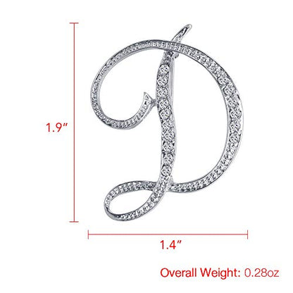 A-Z 26 Letters Pins Brooches Silver Plated Metal Broaches Pins-Clear Crystal Initial Breastpin - color: 1pcs-D