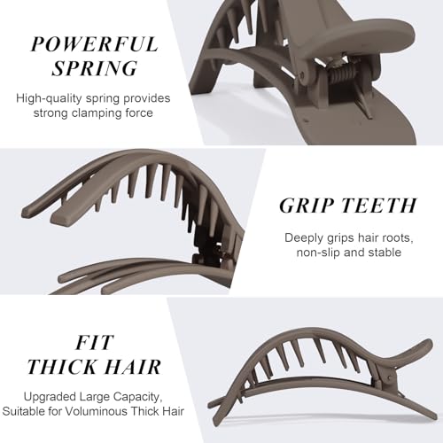 Large Flat Hair Clips for Women, French Flat Claw Clips for Medium Thick Hair | Strong Hold Hair Clips for Styling, Driving, Daily Wear | Beige, Light Dark Brown, Black - 4Pcs - color: Black, Dark Brown, Light Brown, Beige
