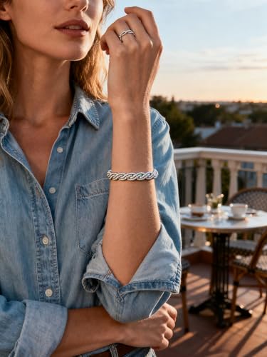 Bracelets for Women, Sliver Plated Trendy Bracelet and Ring Jewelry Set Adjustable Stainless Steel Bangle Bracelet Set for Love