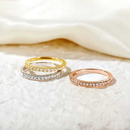 EAMTI 2mm 925 Sterling Silver Wedding Band Half Eternity Stackable Engagement Ring Size 3-13 - color: gold