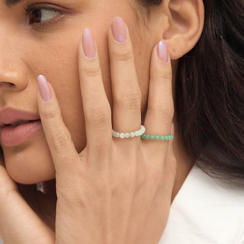 NLIEO Handmade Natural Gemstone Crystal Beaded Stretch Band Ring for Women | Handmade, 3mm Natural Stone, Size 7-12, Stretchy, Beaded Jewelry, Green Bead Rings, Trendy Jewelry Gift - style: Green Aventurine
