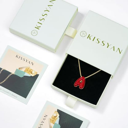 KissYan Bubble Letter Necklace for Women, Enamel Initial Necklaces(L-A) | Balloon Initial Pendant with 14K Gold Plated Link Chain, Multicolor Custom Alphabets Charm, Dainty Jewelry Gift