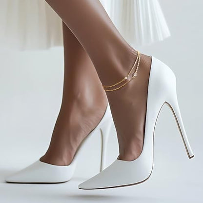 Gold Anklets for Women 14K Gold Ankle Bracelets for Women | Paperclip Gold Anklet Double-Layer with Cubic Zirconia Anklets for women Waterproof 11(9+2) Inches