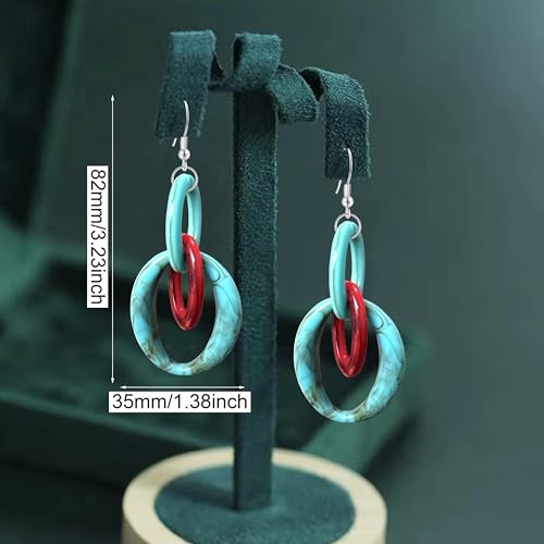Bohemian Simplicity Acrylic Geometry Oval Circle Dangle Drop Earrings Lightweight Resin Chain Hook Earrings For Women - color: Blue Red