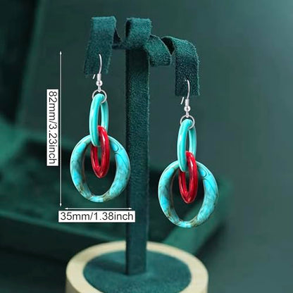 Bohemian Simplicity Acrylic Geometry Oval Circle Dangle Drop Earrings Lightweight Resin Chain Hook Earrings For Women - color: Blue Red