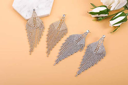 Silver Rhinestone Crystal Bridal Chandelier Long Tassels Dangle Earrings for Wedding - color: A-4