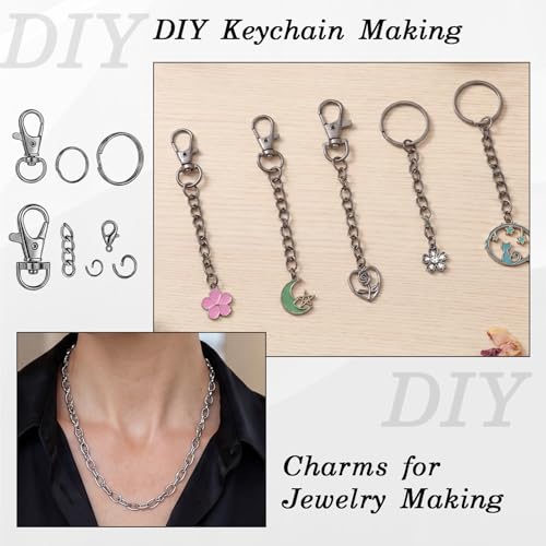 1130PCS Keychain Making Kit Jump Rings for Jewelry DIY Key Chain Supplies with Keyrings Bulk, Metal Lobster Claw Clasp, Swivel Snap Hook, Extender Chain for Crafts Accessories（Black） - color: Black