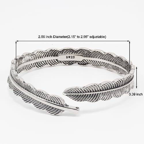 Innocence S925 Silver-Plated Antique Wide Feather Cuff Bracelet For Men Women Adjustable Retro Twisted Feathers Bracelets Gift Jewelry - color: Feather B